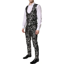 Black Gray MARTINI Jacquard Men 3 Piece Suit