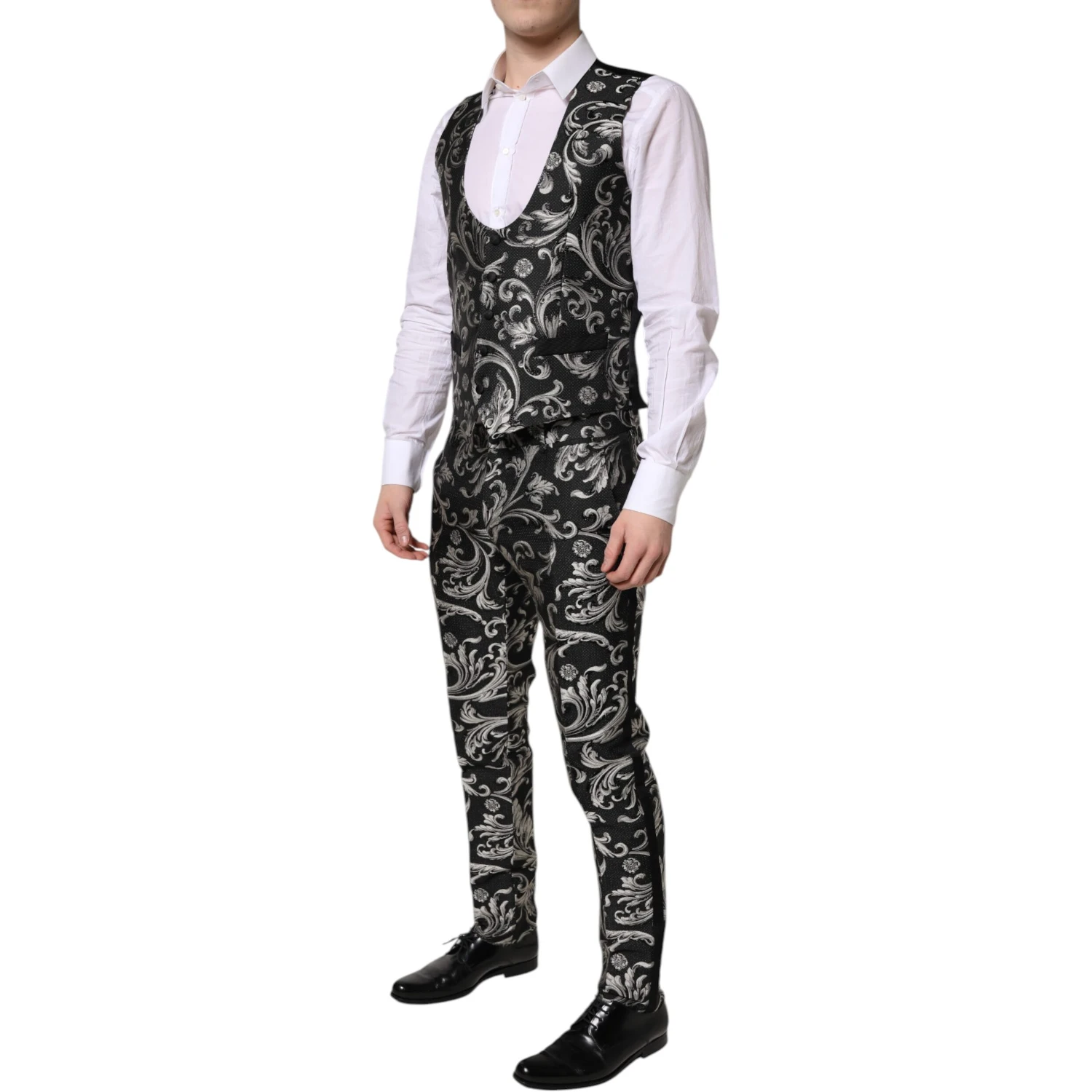 Black Gray MARTINI Jacquard Men 3 Piece Suit
