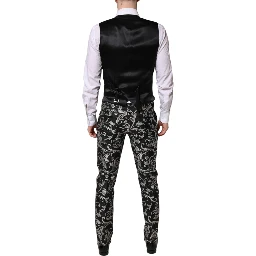 Black Gray MARTINI Jacquard Men 3 Piece Suit