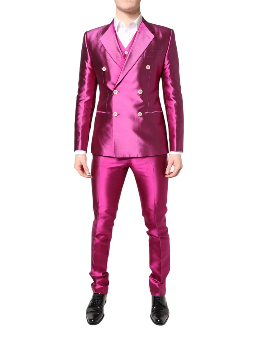 Pink SICILIA Double Breasted 3 Piece Suit