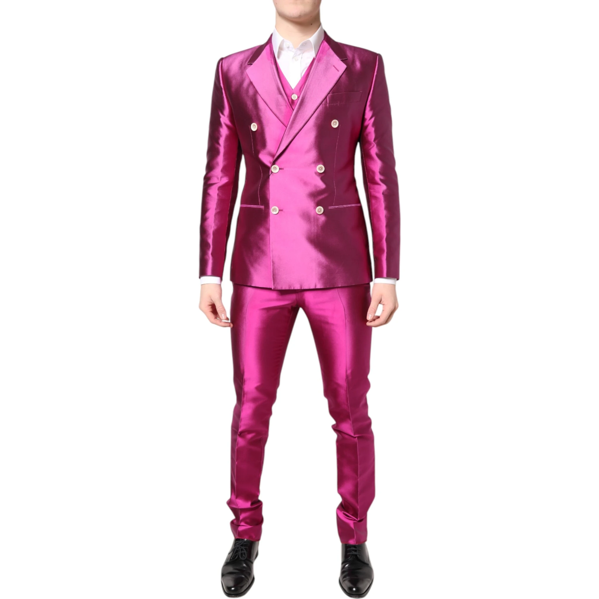 Pink SICILIA Double Breasted 3 Piece Suit