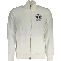 White Cotton Men Sweater With Zip and Pockets