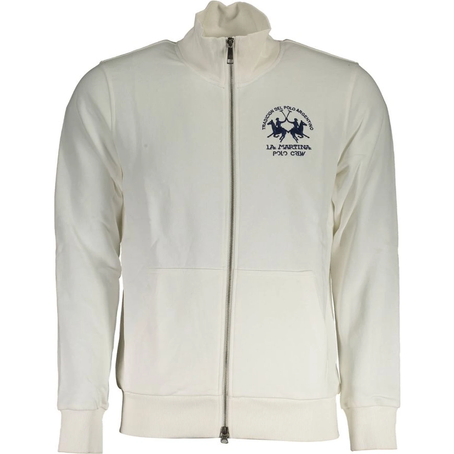 White Cotton Men Sweater With Zip and Pockets