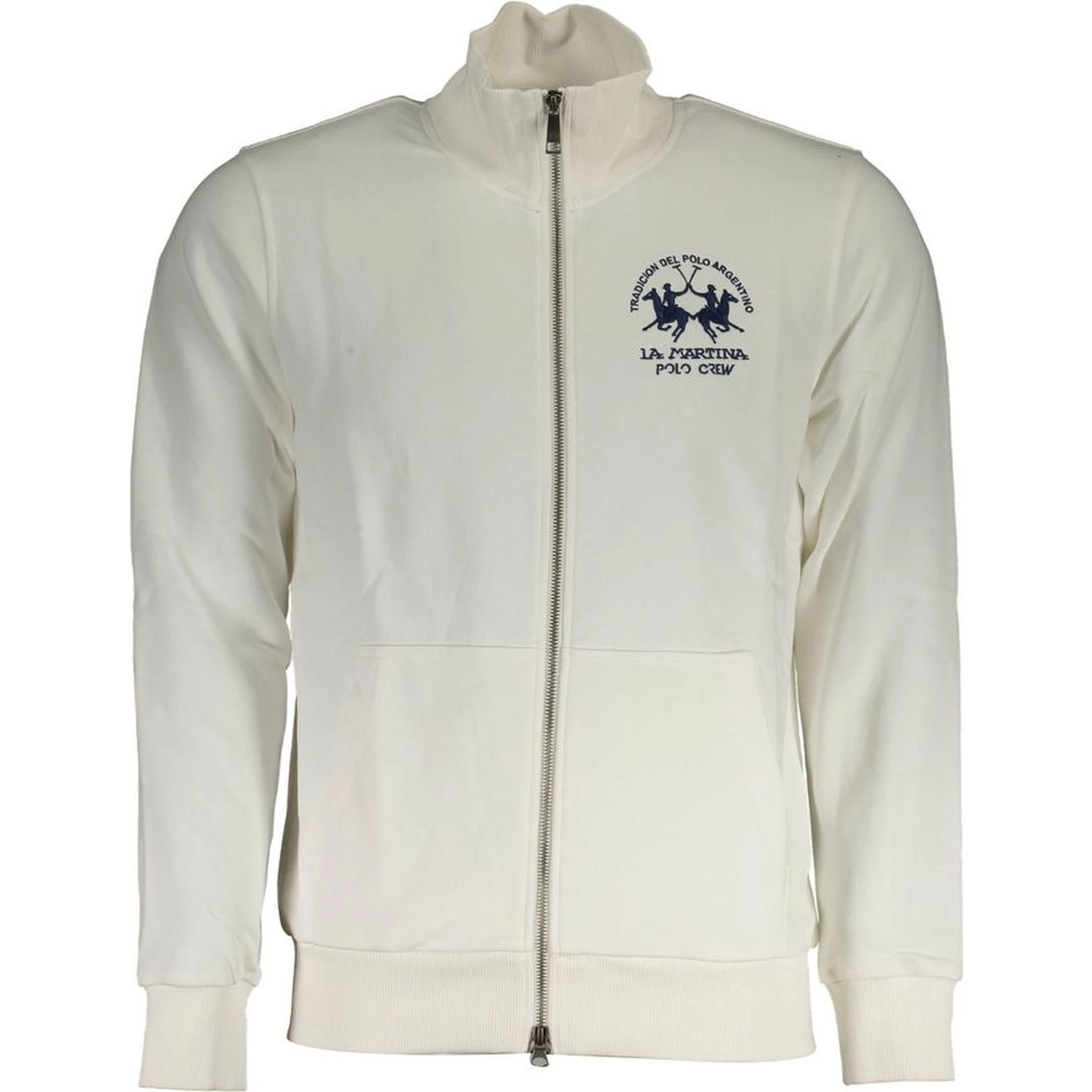 White Cotton Men Sweater With Zip and Pockets