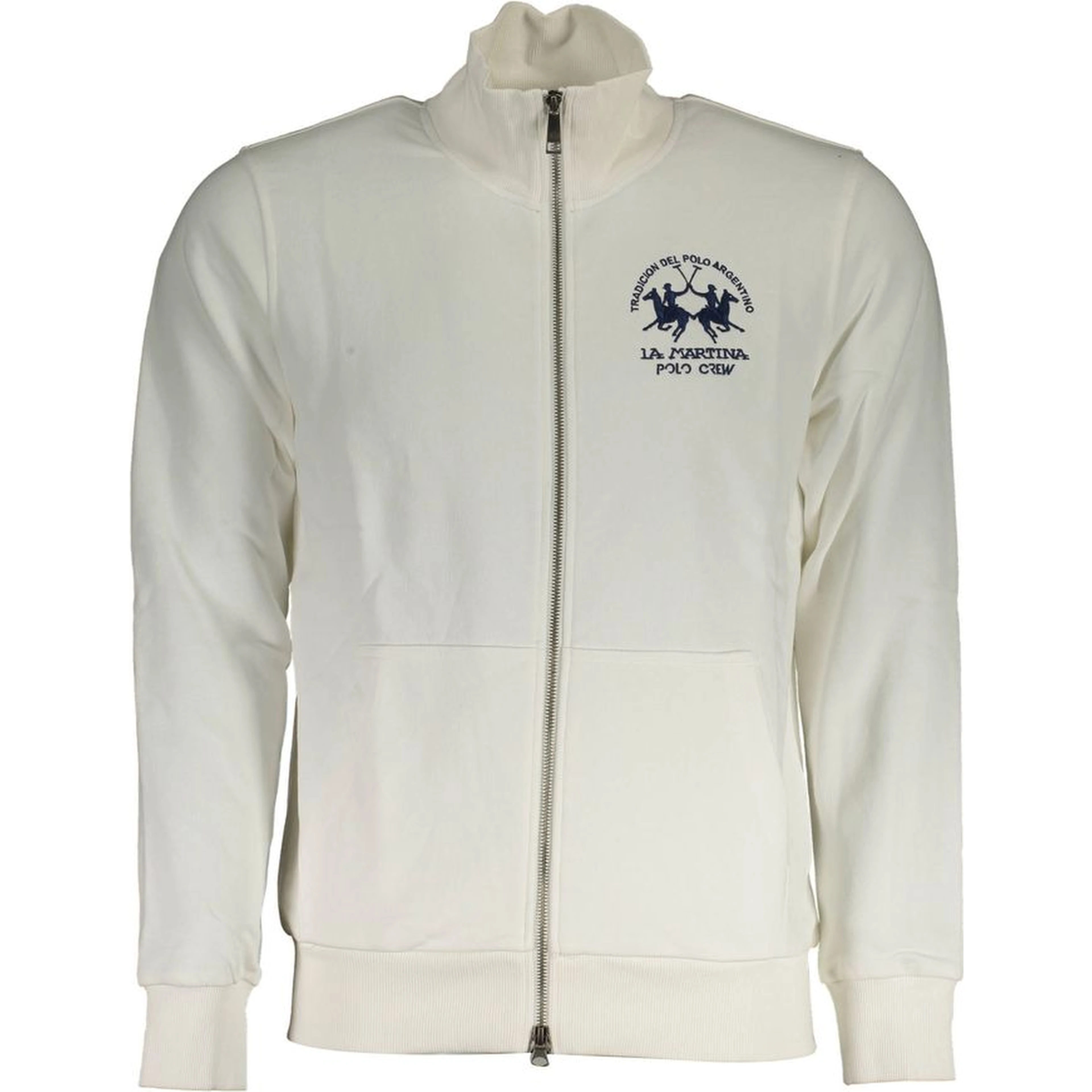 White Cotton Men Sweater With Zip and Pockets