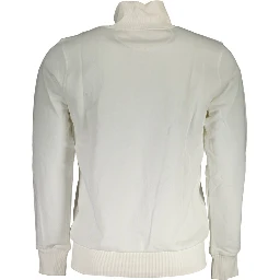 White Cotton Men Sweater With Zip and Pockets