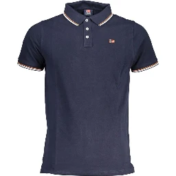 Blue Cotton Men Polo Shirt