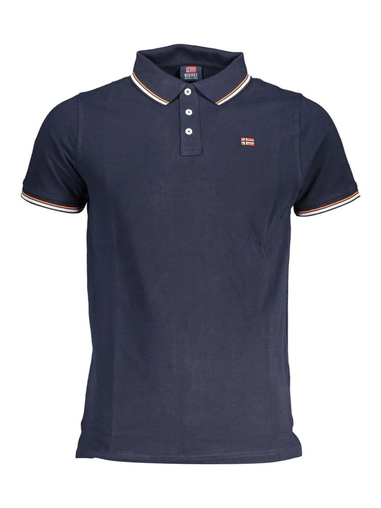 Blue Cotton Men Polo Shirt