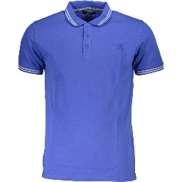 Blue Cotton Men Polo Shirt