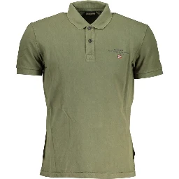 Green Cotton Men Polo Shirt