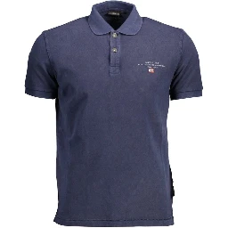 Blue Cotton Men Polo Shirt