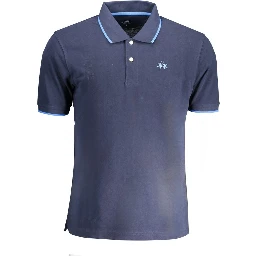 Blue Cotton Men Polo Shirt