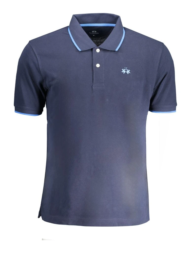 Blue Cotton Men Polo Shirt