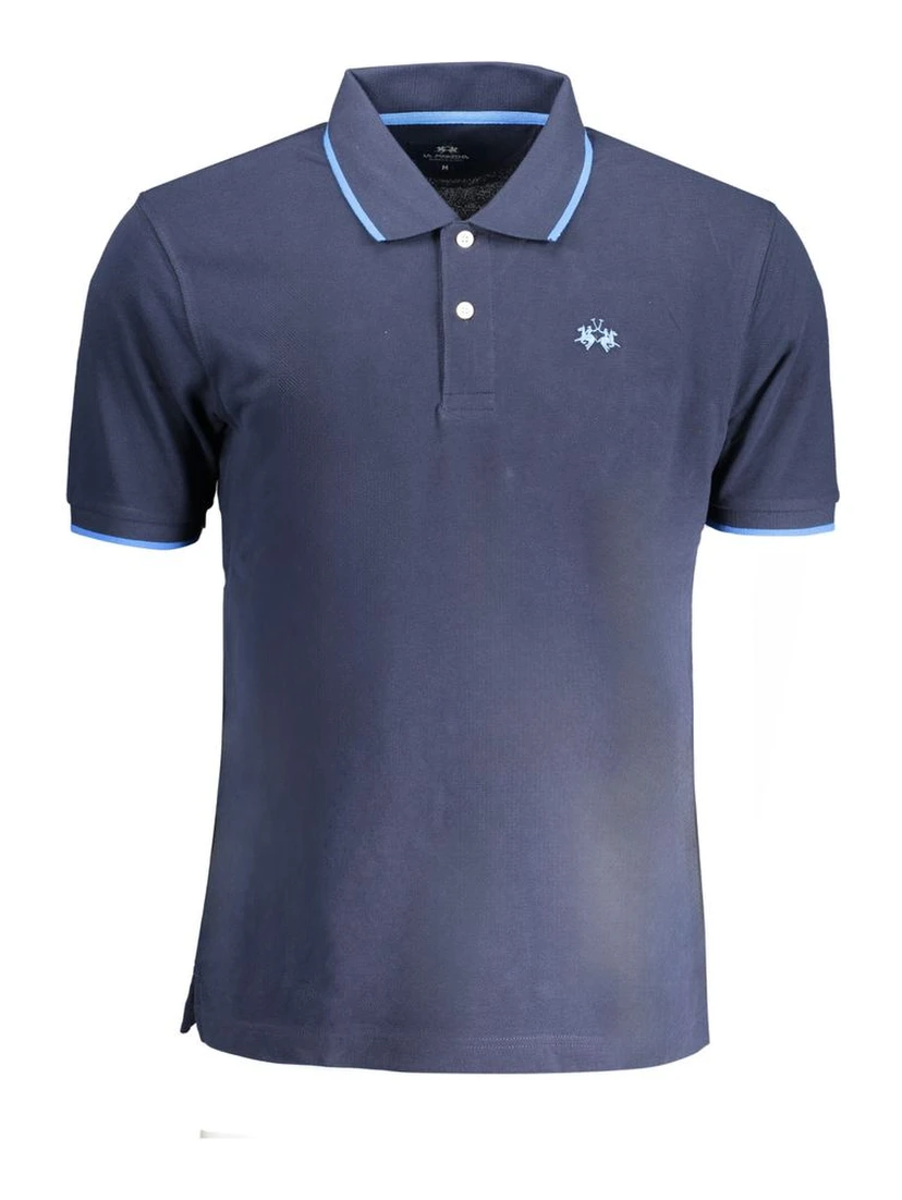 Blue Cotton Men Polo Shirt
