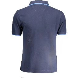 Blue Cotton Men Polo Shirt
