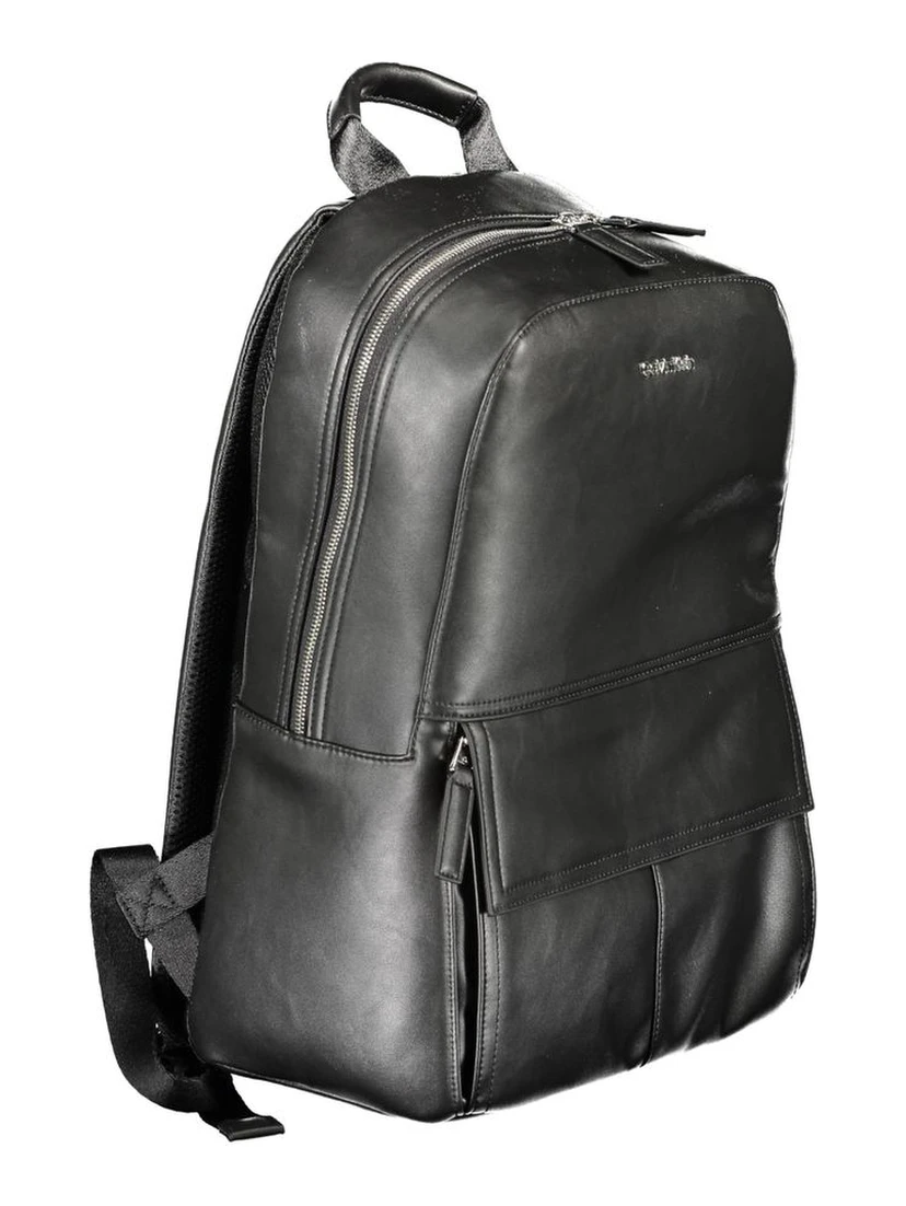 Black Polyester Men Backpack
