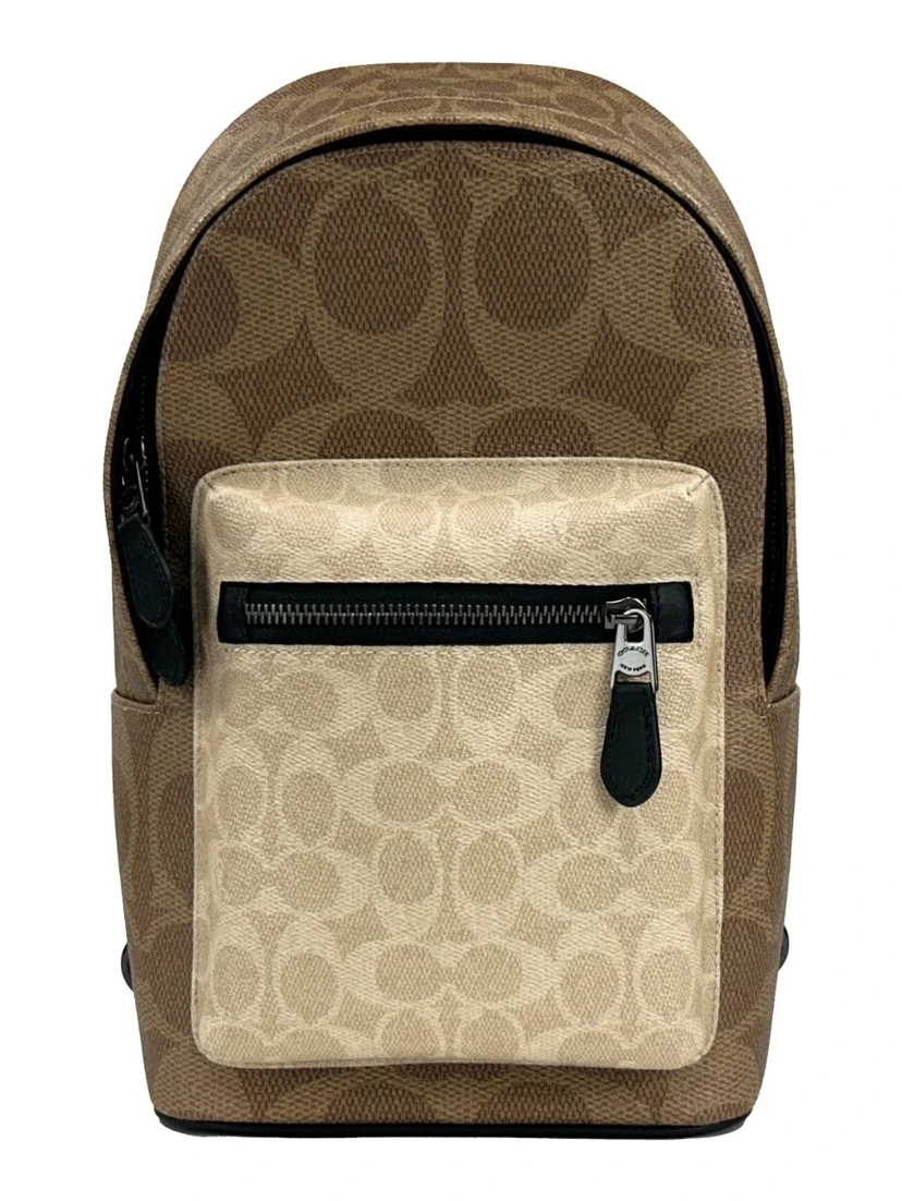 West Color Block Leather Sling Pack Backpack Bag Sand