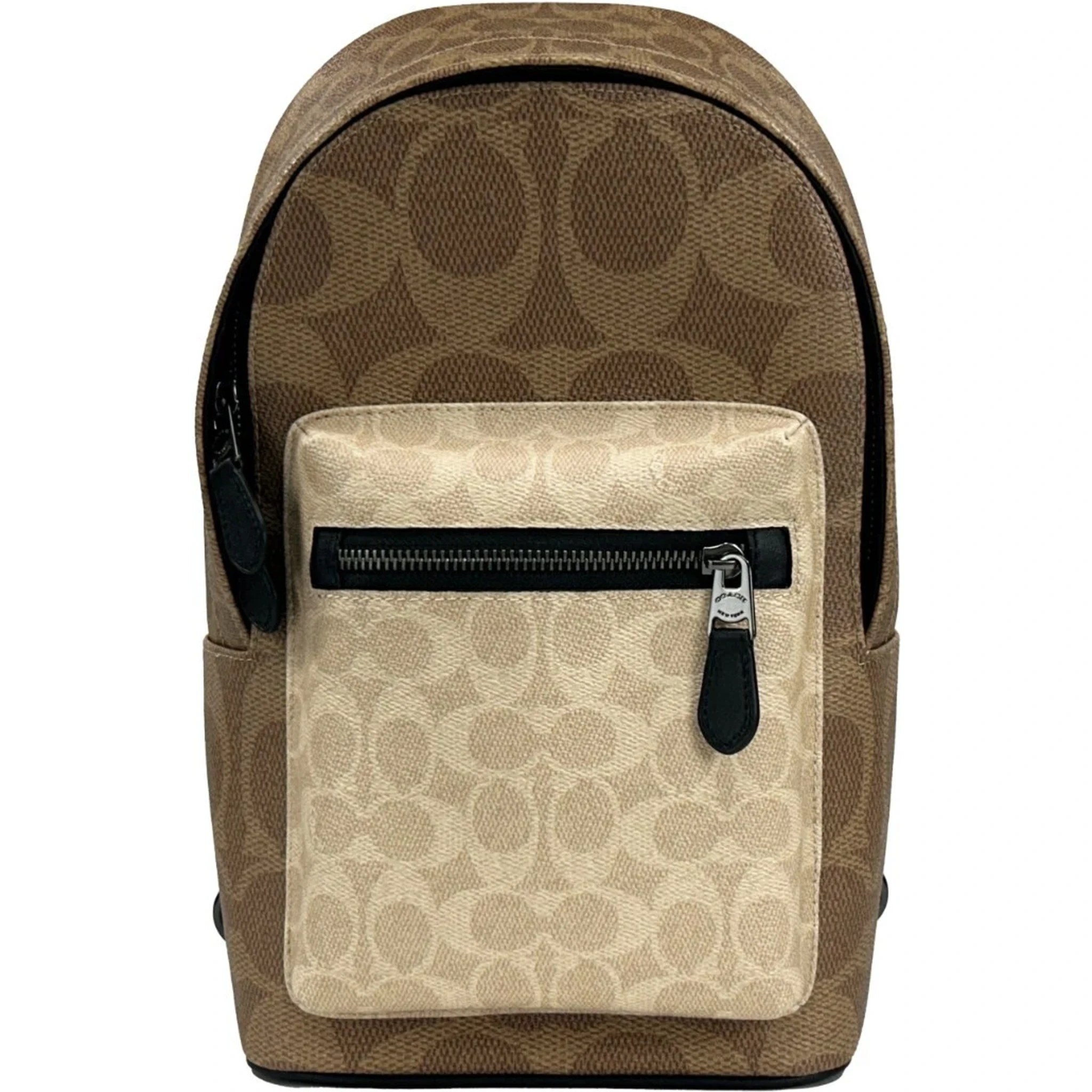 West Color Block Leather Sling Pack Backpack Bag Sand