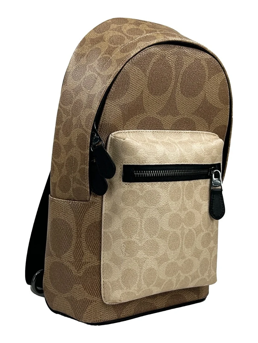 West Color Block Leather Sling Pack Backpack Bag Sand