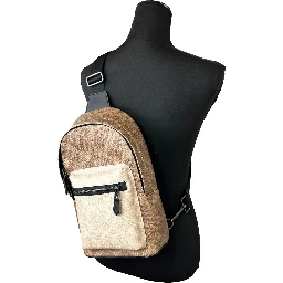 West Color Block Leather Sling Pack Backpack Bag Sand