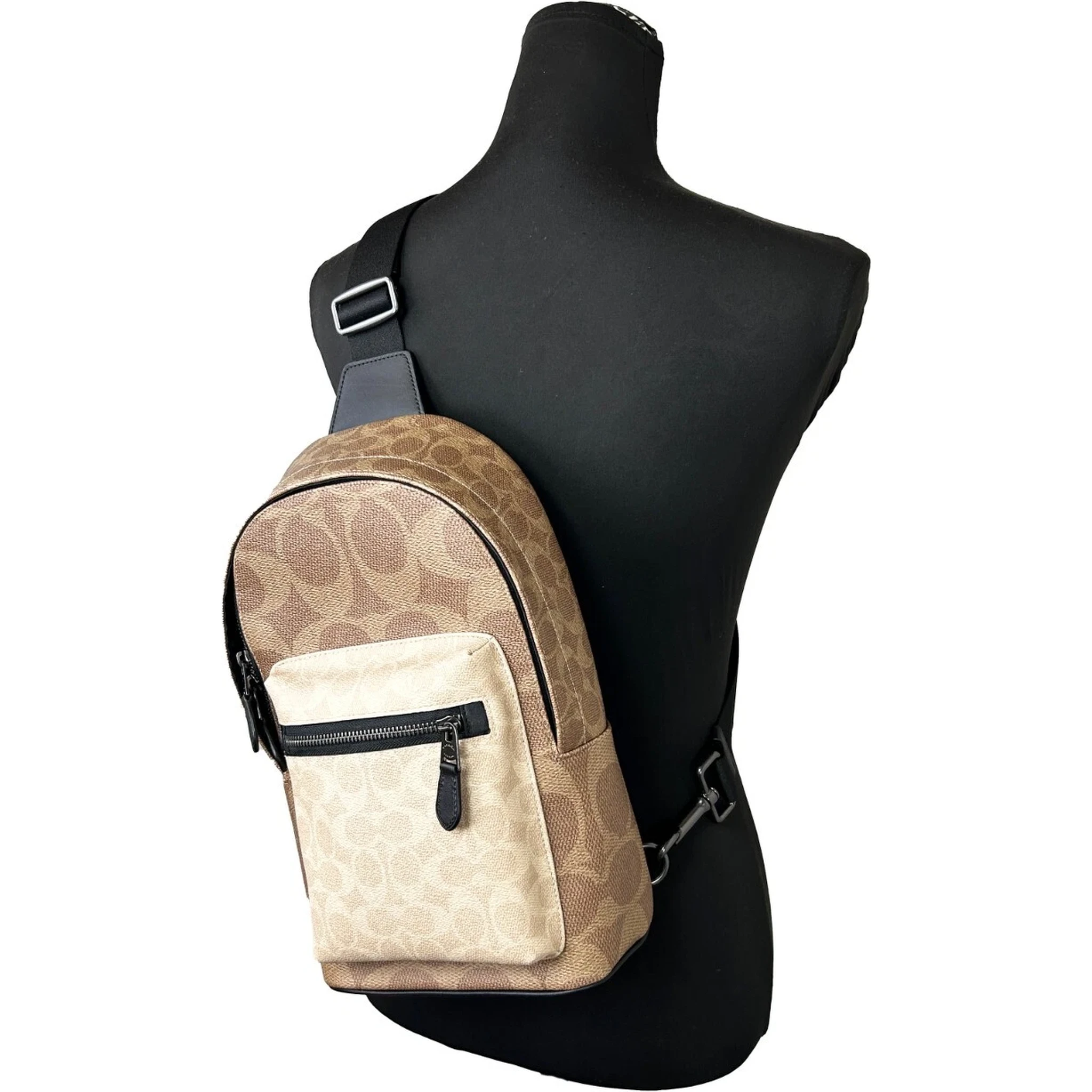 West Color Block Leather Sling Pack Backpack Bag Sand