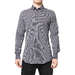 Black White Striped GOLD Formal Dress Shirt