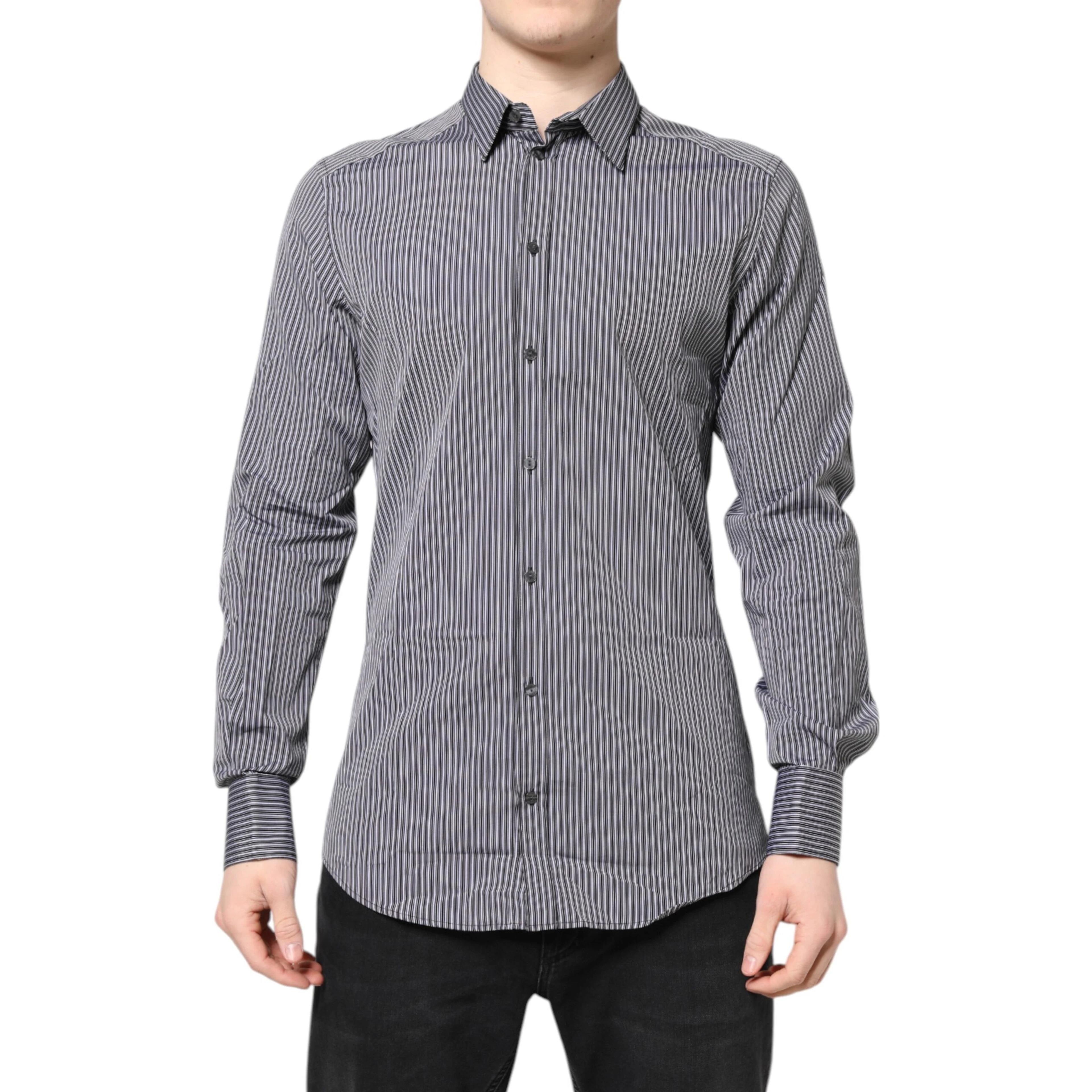 Black White Striped GOLD Formal Dress Shirt
