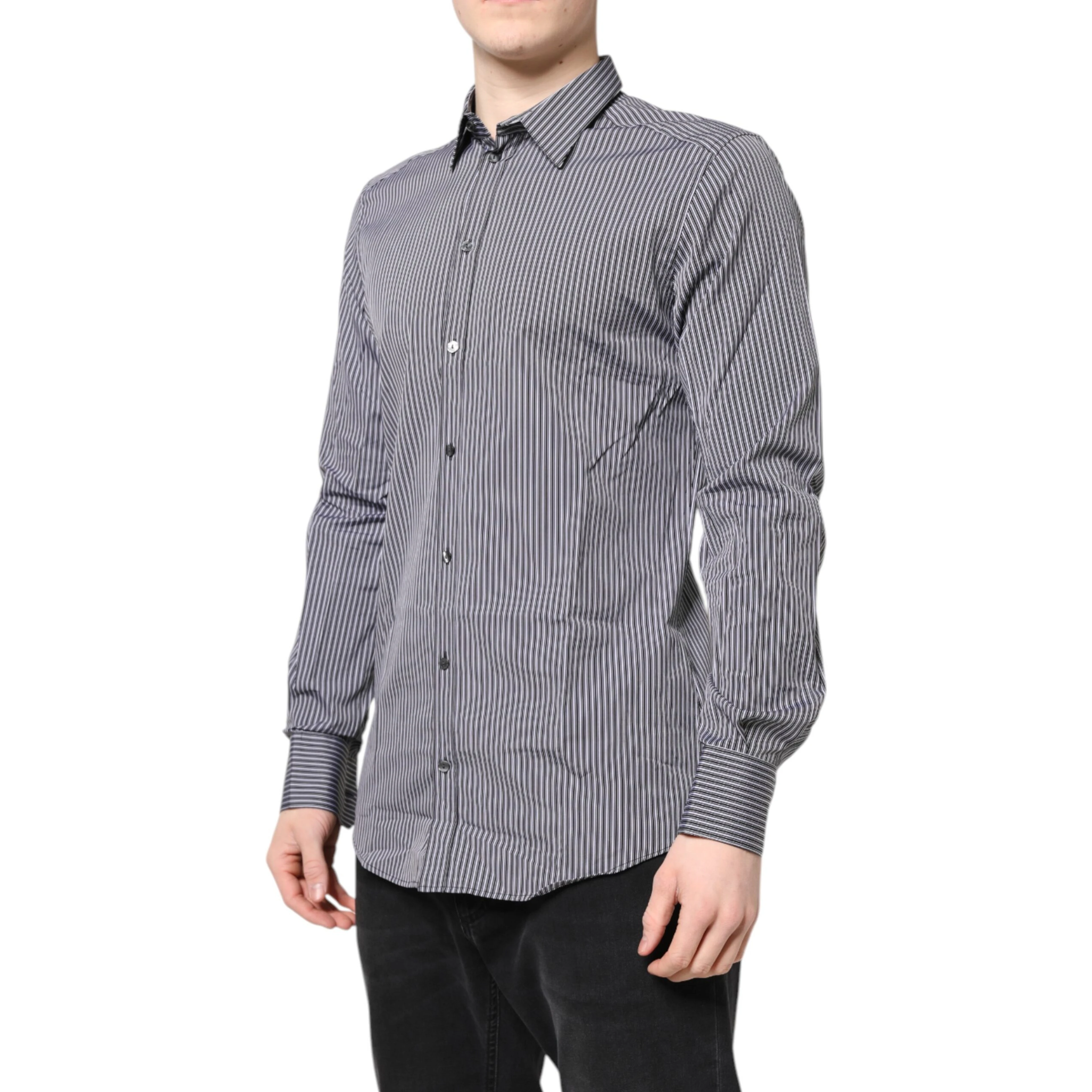 Black White Striped GOLD Formal Dress Shirt