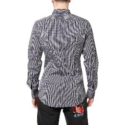 Black White Striped GOLD Formal Dress Shirt
