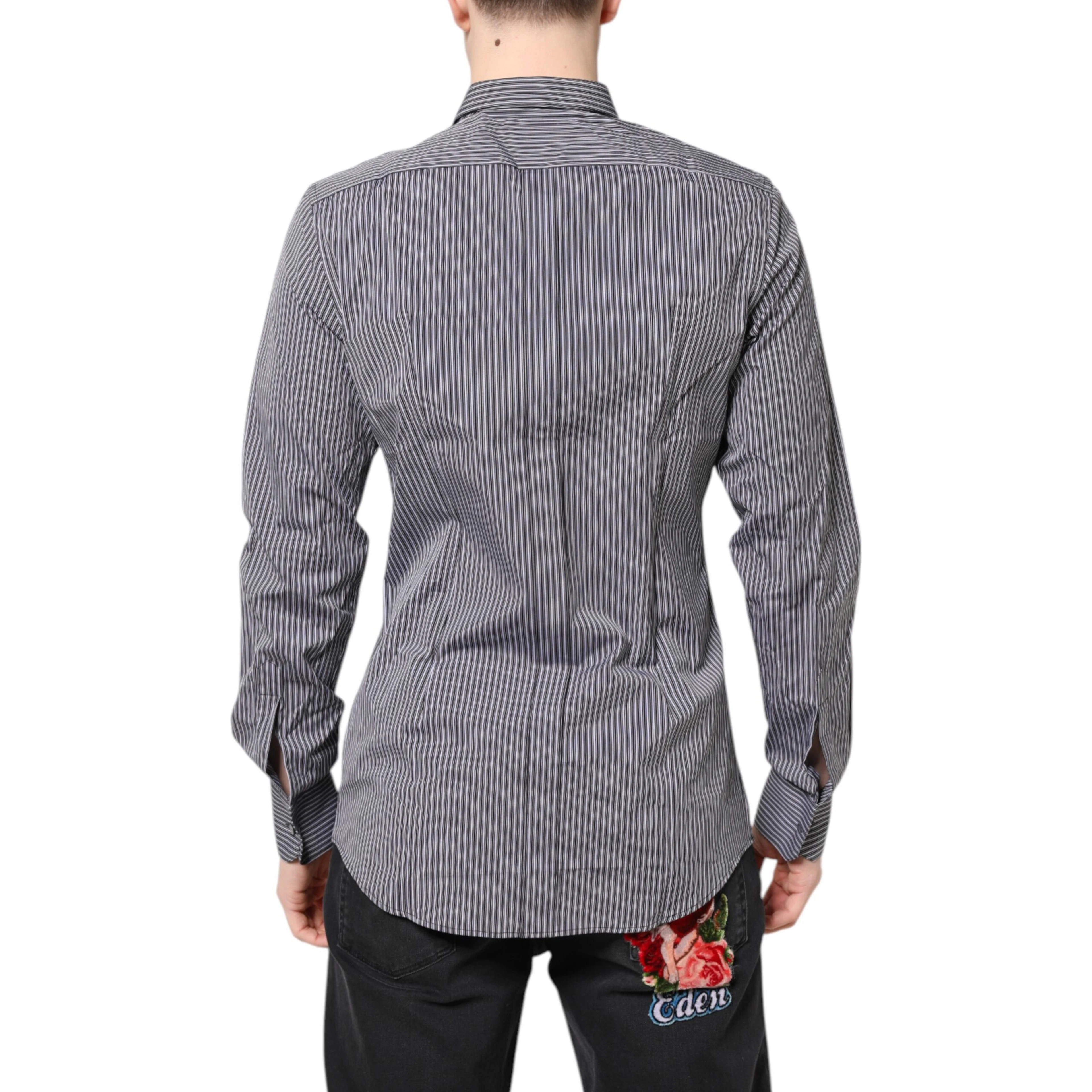 Black White Striped GOLD Formal Dress Shirt