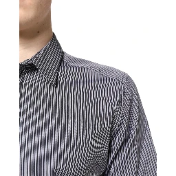 Black White Striped GOLD Formal Dress Shirt