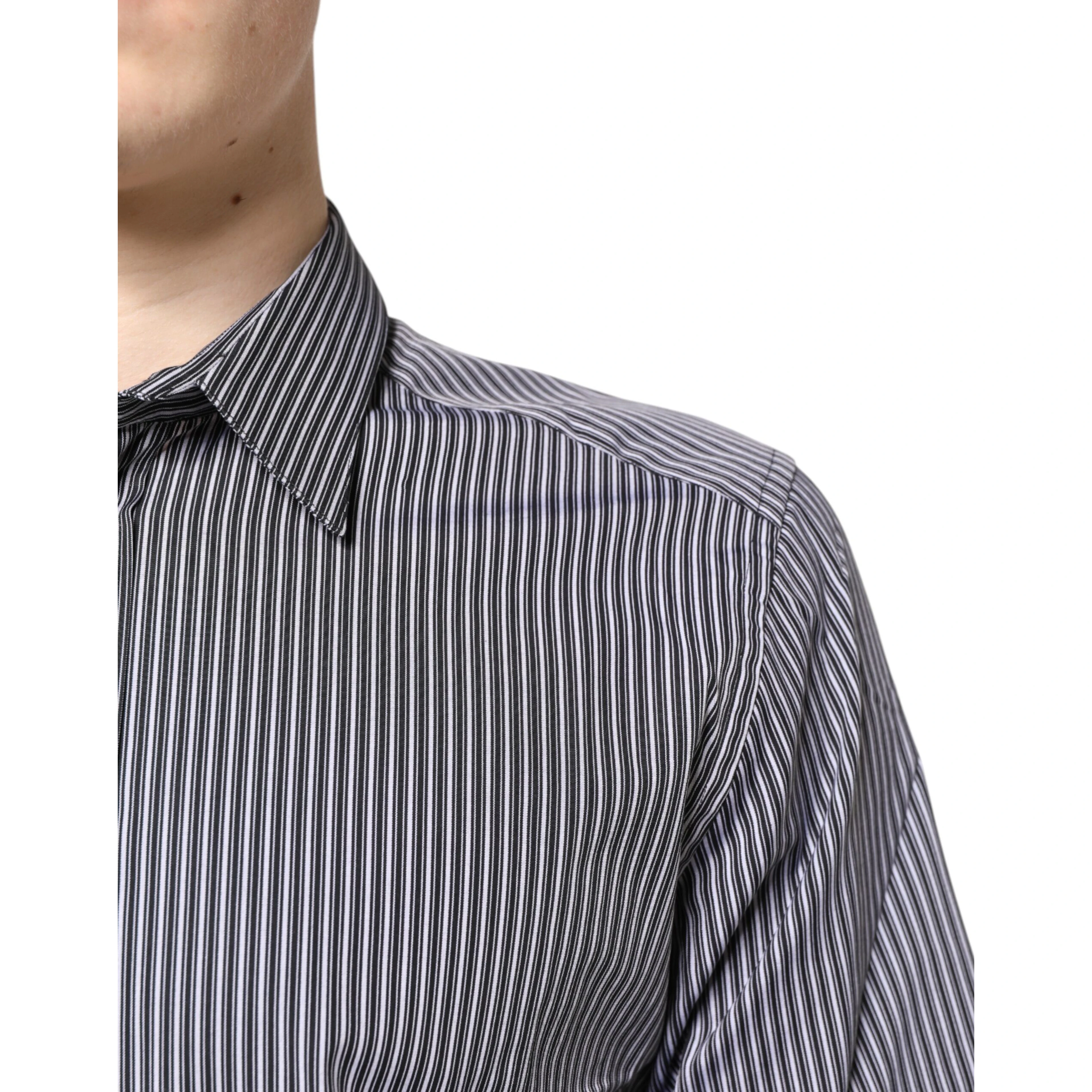 Black White Striped GOLD Formal Dress Shirt