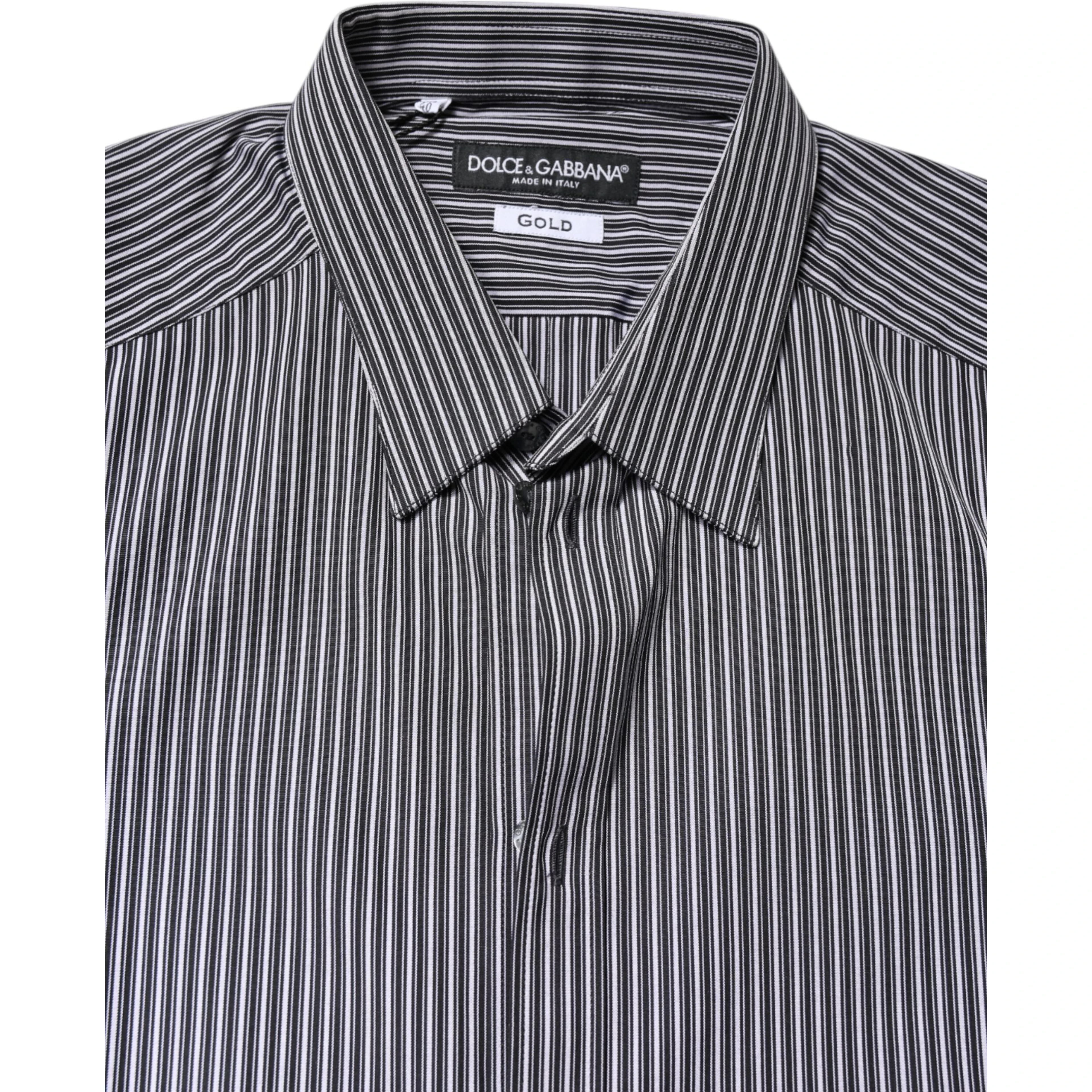 Black White Striped GOLD Formal Dress Shirt
