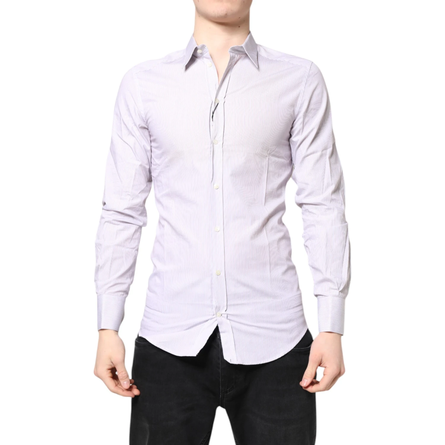 White Striped Cotton GOLD Long Sleeves Shirt