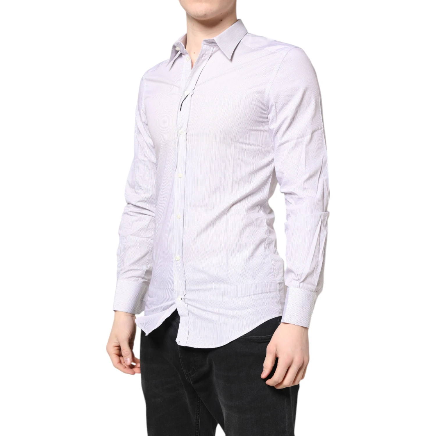 White Striped Cotton GOLD Long Sleeves Shirt