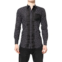 Black Polka Dot Long Sleeves Gold Formal Shirt