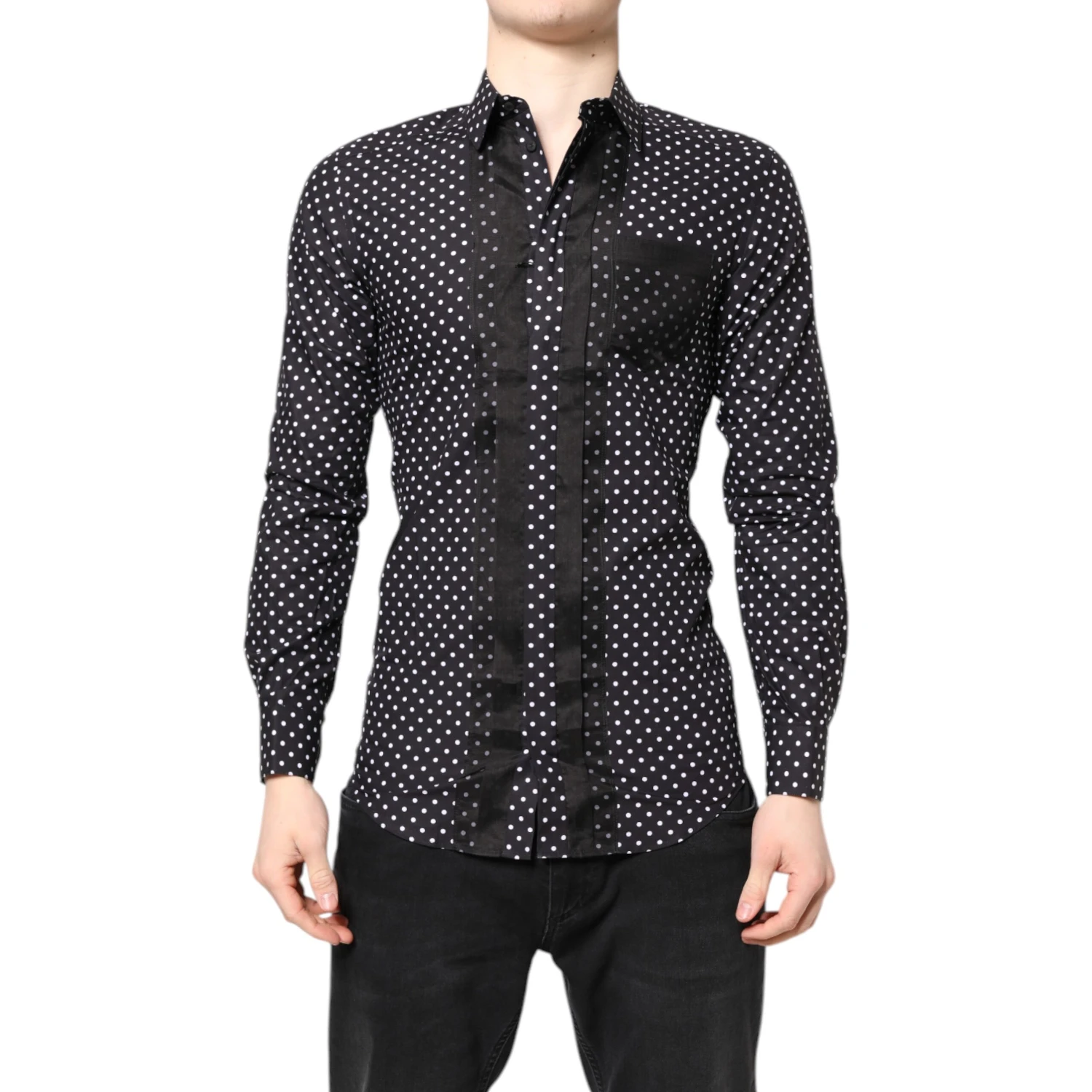 Black Polka Dot Long Sleeves Gold Formal Shirt