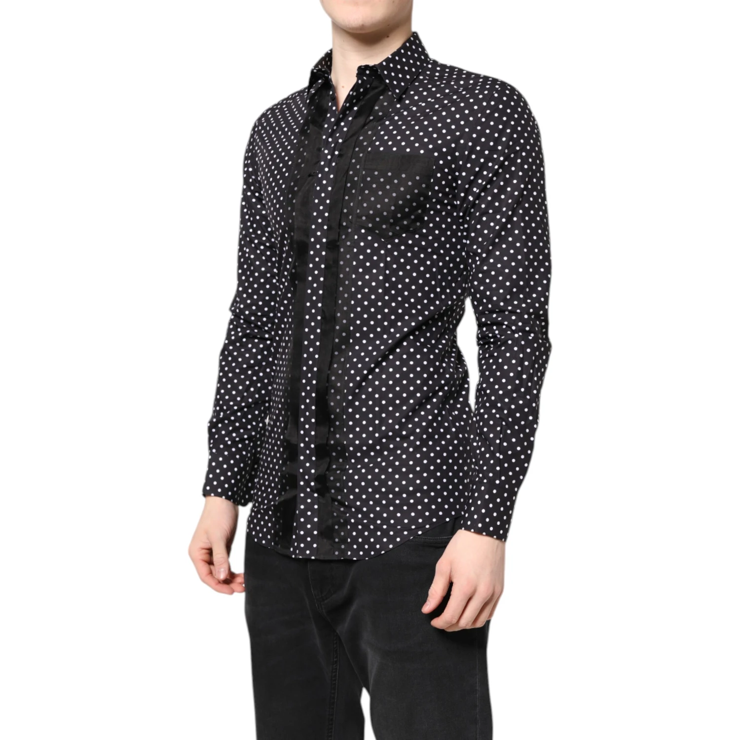 Black Polka Dot Long Sleeves Gold Formal Shirt