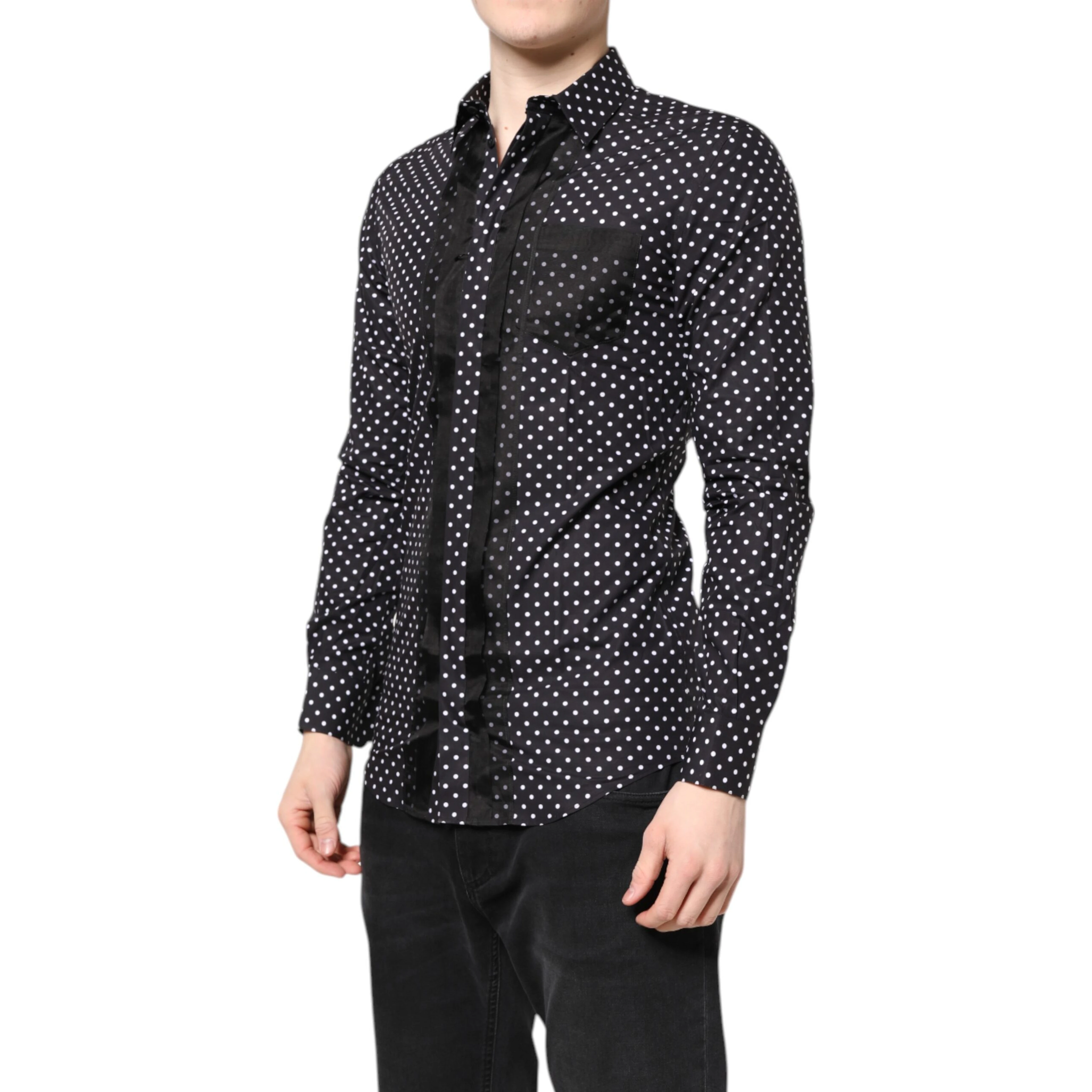 Black Polka Dot Long Sleeves Gold Formal Shirt