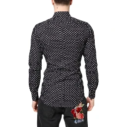Black Polka Dot Long Sleeves Gold Formal Shirt