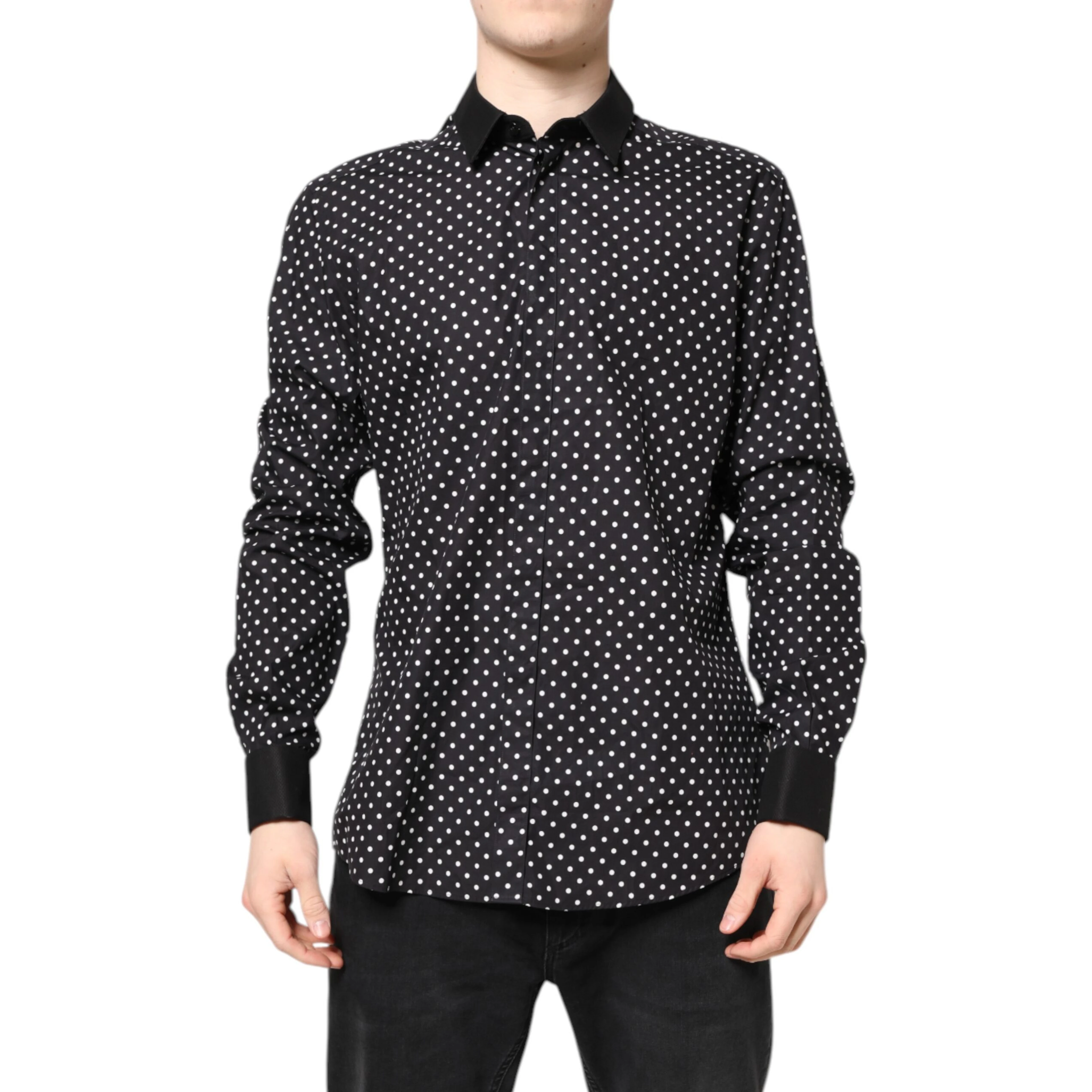 Black Polka Dot Cotton Formal Dress Shirt