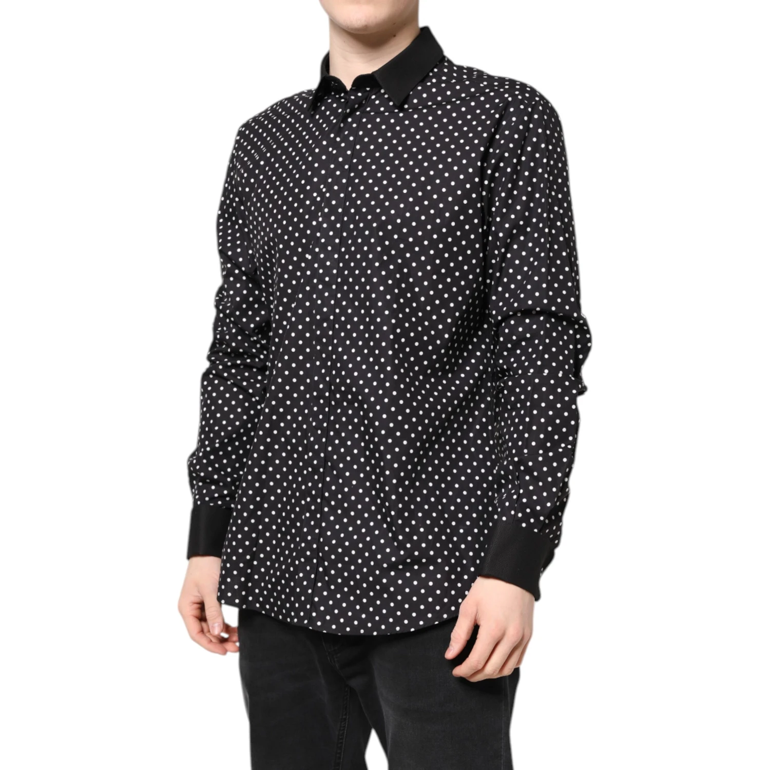 Black Polka Dot Cotton Formal Dress Shirt