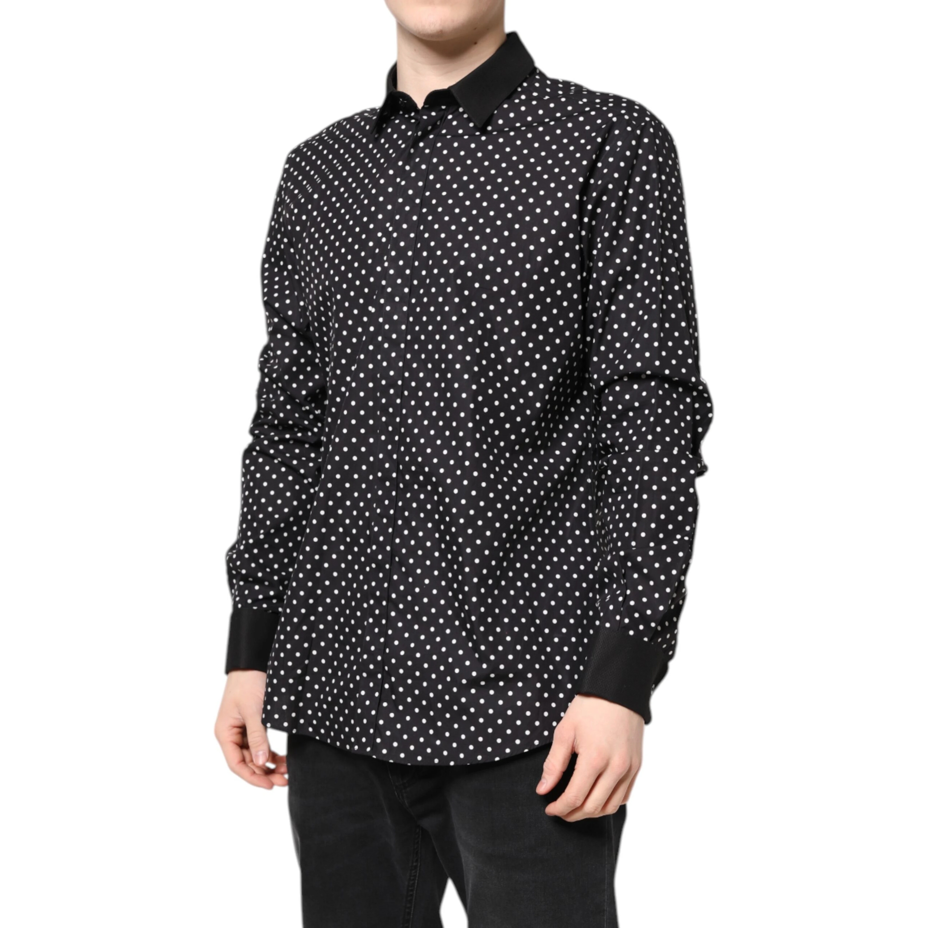 Black Polka Dot Cotton Formal Dress Shirt