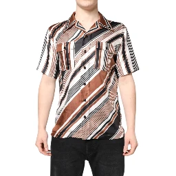 Multicolor Striped Silk Short Sleeves Shirt