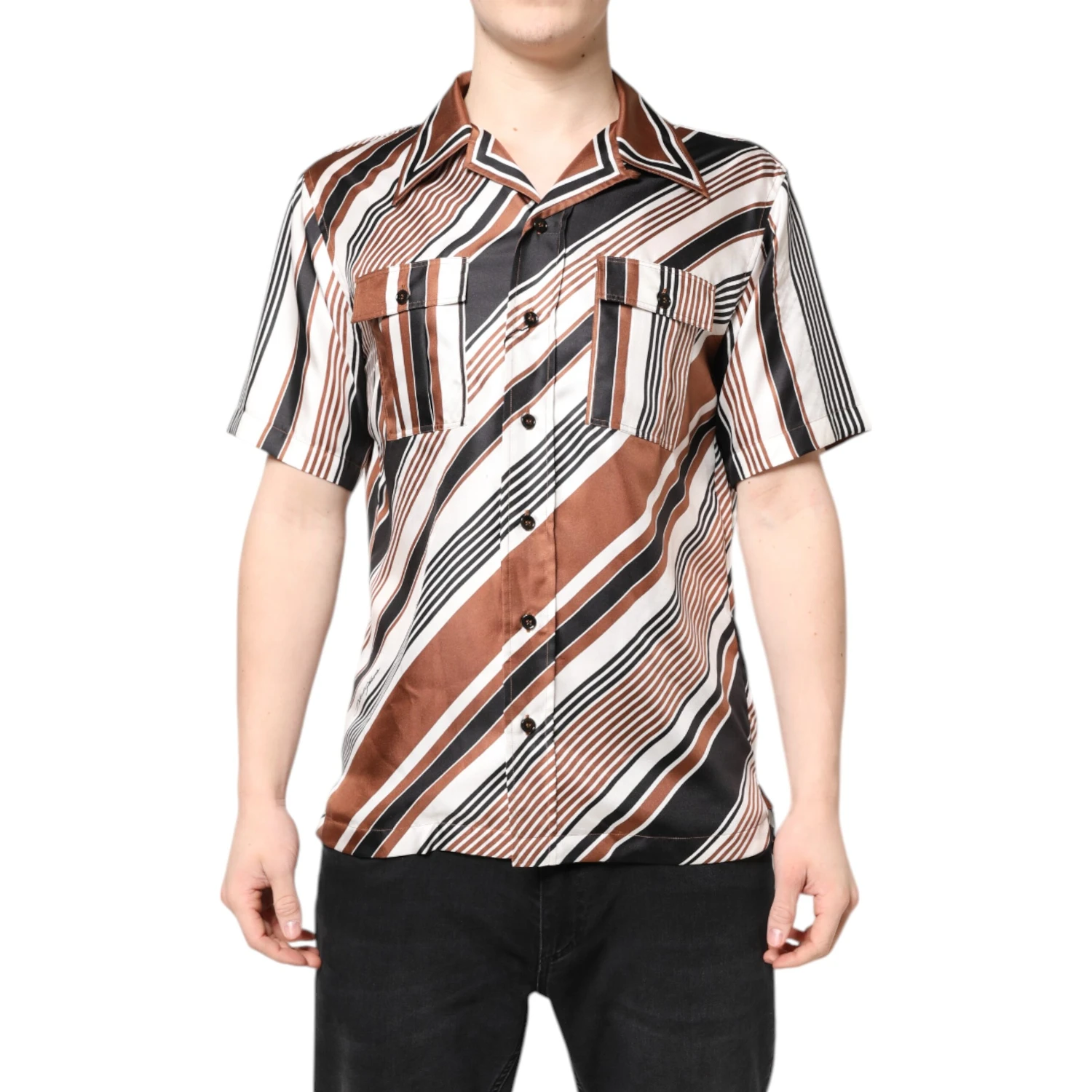 Multicolor Striped Silk Short Sleeves Shirt