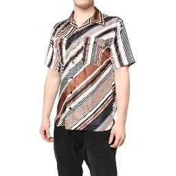 Multicolor Striped Silk Short Sleeves Shirt
