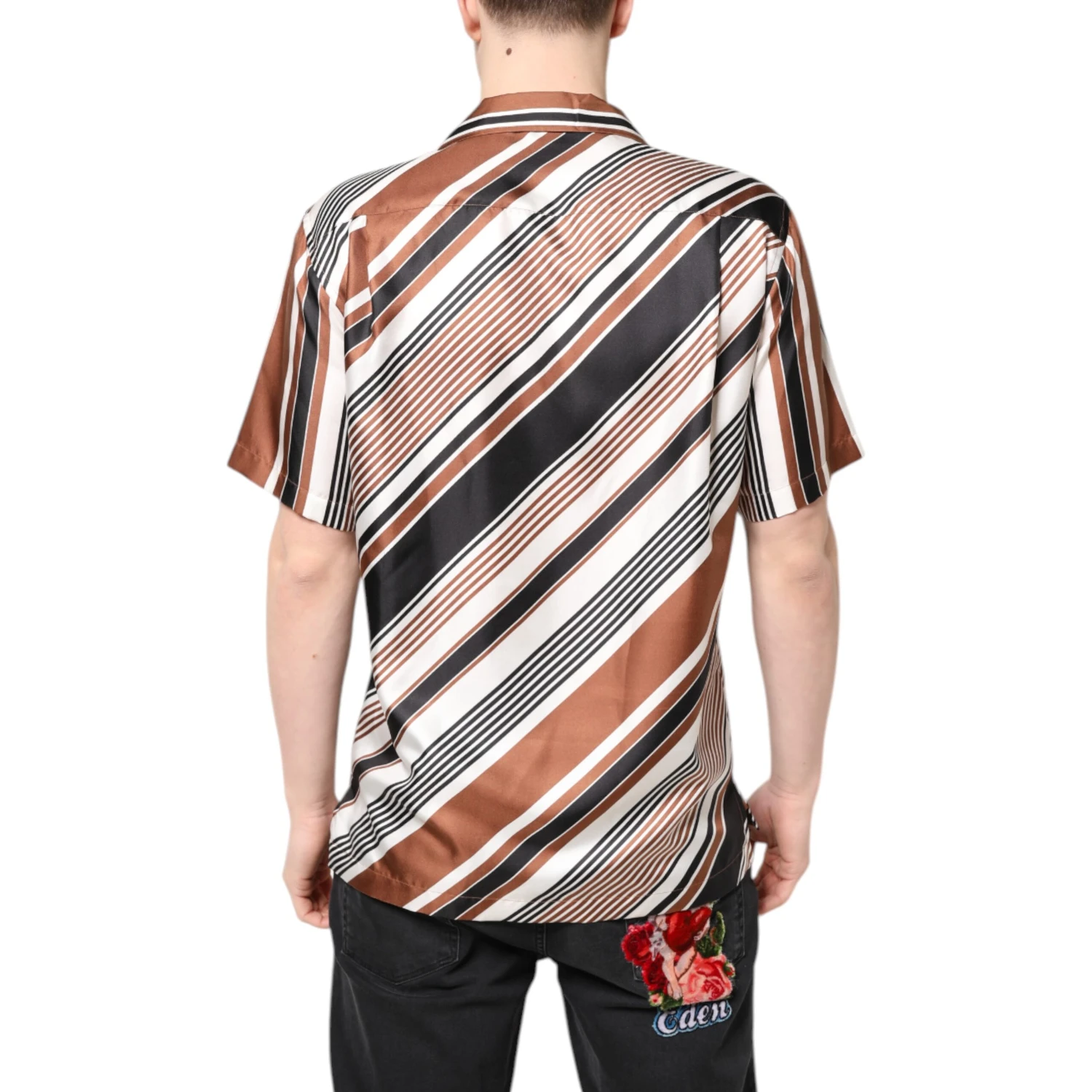 Multicolor Striped Silk Short Sleeves Shirt