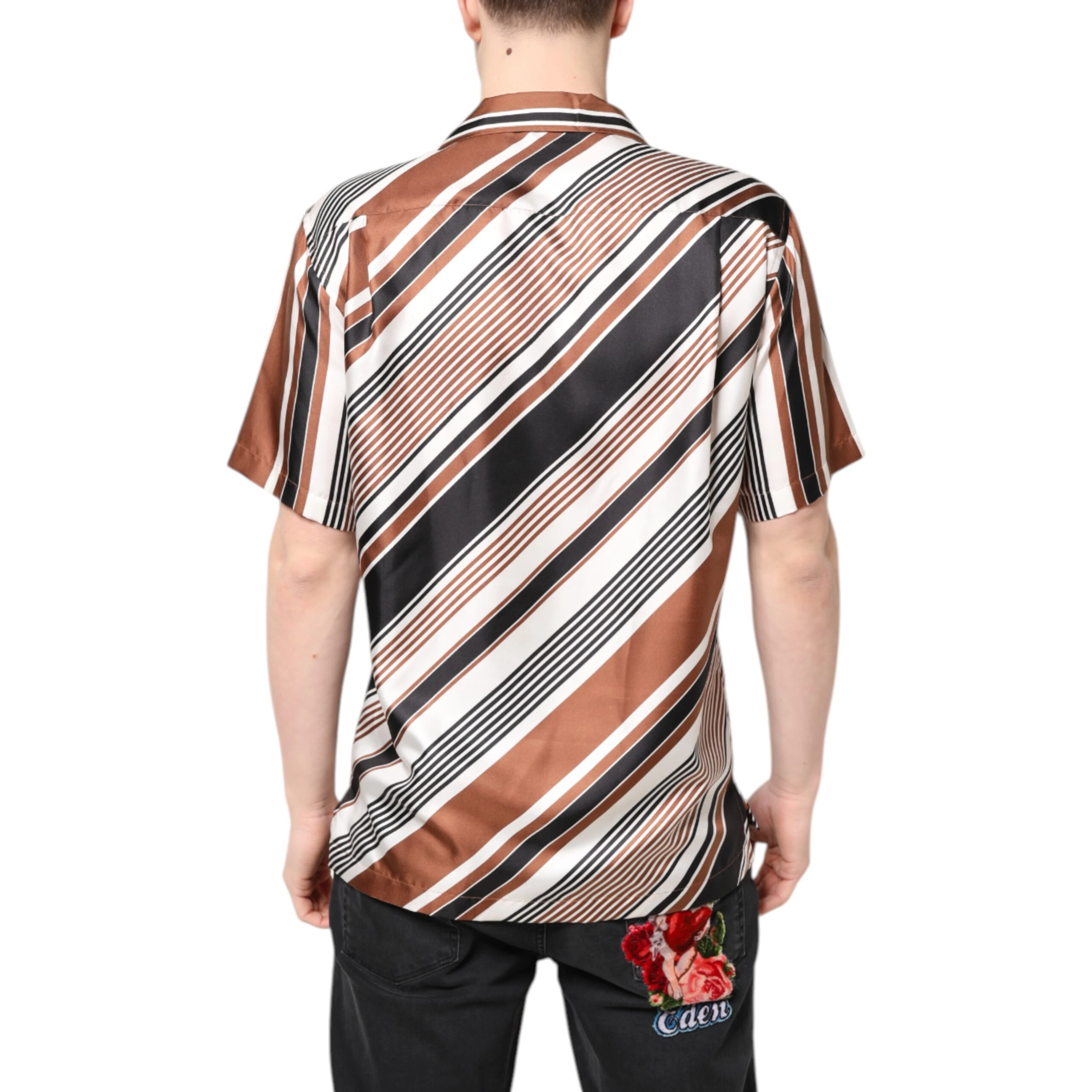 Multicolor Striped Silk Short Sleeves Shirt