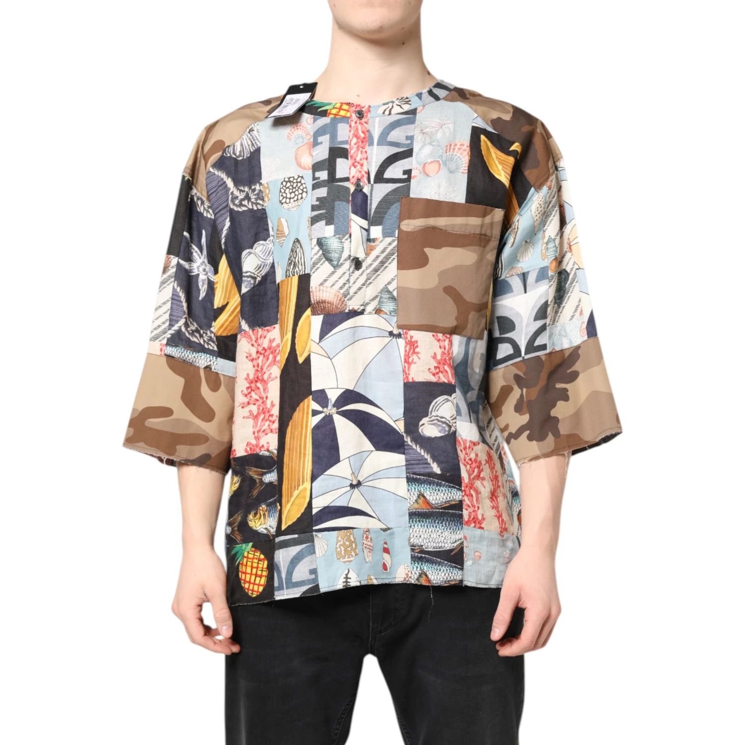 Multicolor Patchwork Short Sleeves Shirt