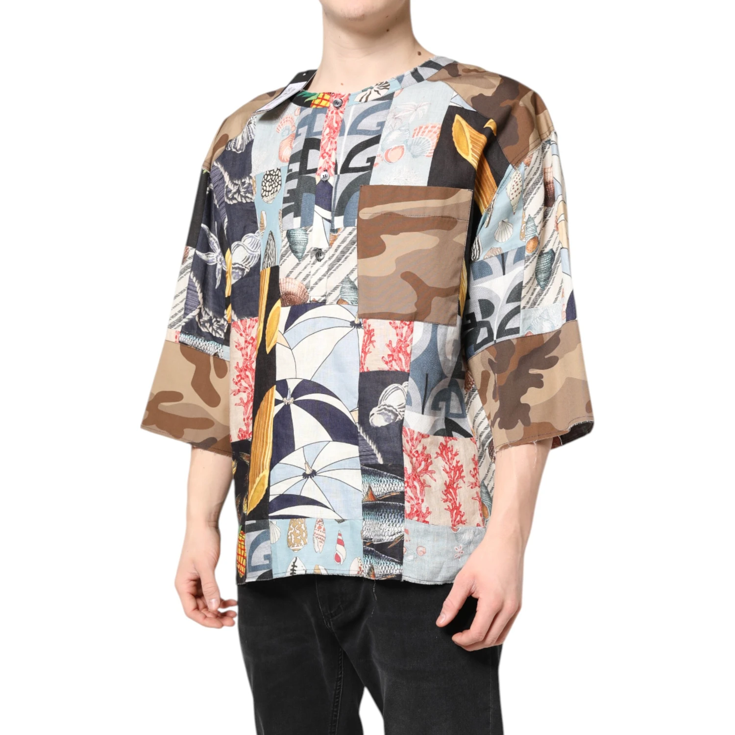Multicolor Patchwork Short Sleeves Shirt